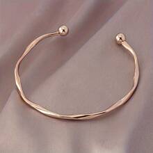1 Piece Of Simple And Fashionable Style Women's Bracelet, Geometric Twist Bracelet, Women's Cuff Bracelet, Holiday Party Wear - 金色 - 查看 3