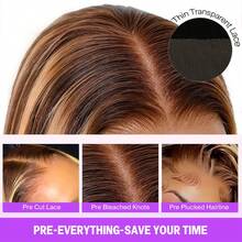 MEGALOOK 6英寸x5英寸蜂蜜金色隐形无胶波浪蕾丝闭合假发，预先拔毛发际线，新手友好 - 无需粘合剂，全天舒适，自然发际线，隐形假发 - S4/27 - 查看 6