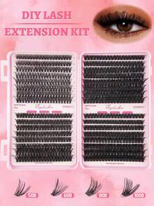 DIY 640 睫毛延长套装 10D+20D+30D+40D/30D+40D+50D+60D/50D+60D+80D+100D 大容量组合睫毛套装单根睫毛束 10-16mm 粗 D 卷曲单根睫毛套装，迷你旅行便携式浓密睫毛束，含 DIY 延长睫毛簇、睫毛簇、单根睫毛、睫毛、假睫毛 - D - 查看 16