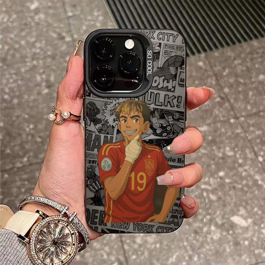 Red Anime Player Design Shockproof Phone Case Compatible With IPhone 11 Pro Max, 16 Pro Max, 15 Pro, 14 Plus, 13, 12, 11, 13 Pro Max, 12 Pro - Black Frame Silver Gray - View 1