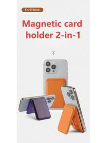 Magnetic Card Holder, Phone Holder, Card Cover, Leather, Compatible With Charging, Multifunctional Folding Clip, Portable And Invisible - Baby Pink - View 6