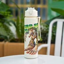 1个750毫升/26盎司山海景主题塑料吸管水瓶，4种卡通图案可选，带提手，便携易用，易碎品请小心轻放，倒置不漏水，适合日常通勤、课堂、办公室、户外运动、跑步、骑行、旅行、节日礼物 - 彩色 - 查看 15