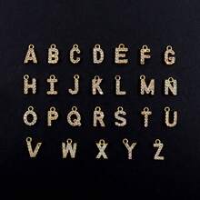 1件新款时尚双心字母吊坠金色不锈钢珠链项链，女士款 - 金黃色微鑲字母 - 查看 4