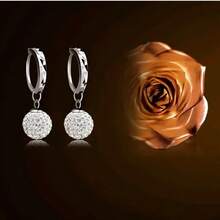 时尚韩流925纯银镀层浪漫全镶钻水晶公主球耳钉，女士婚礼派对首饰 - 銀色 - 查看 7