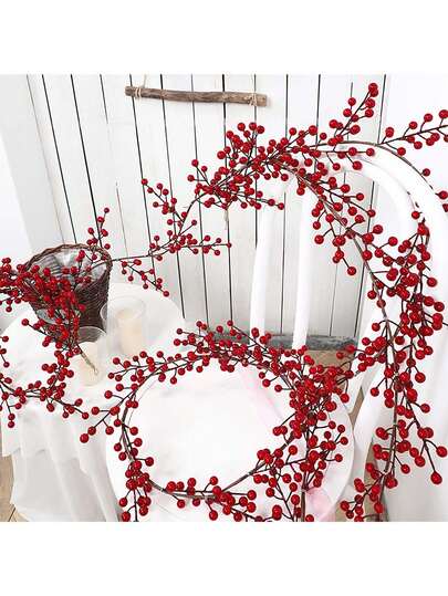 1/2/5PCS 68.89英寸人造红浆果藤蔓，人造蔓越莓花环，适用于家居装饰、户外庭院装饰、门廊阳台装饰、花园装饰、派对装饰、卧室客厅装饰、墙壁装饰、办公室装饰、婚礼装饰、婚礼背景装饰、圣诞节装饰、秋季装饰、夏季装饰、生日礼物、返校礼物