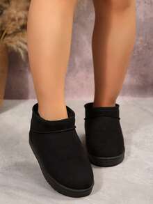 Fall/Winter 2025 New Women's Wool Slippers, Sheepskin Fur Lined Thick Sole Snow Boots, Closed Toe Slip-On Slides, Anti-Slip Outdoor Wear Slippers - Black - View 5