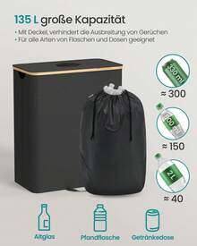 SONGMICS Pfandflaschen-Sammelbehälter,  Pfandflaschen-Behälter, Flaschensammler Leergut, Recycling-Behälter, mit Loch, Deckel, Innensack mit Griffen, Küche, tintenschwarz-naturbeige
