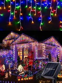 1pc Solar-Powered String Lights, 97/160 LED Solar Icicle String Lights, Outdoor Waterproof Fairy Lights ,Curtain String Light For Garden, Yard, Halloween, Christmas, Thanksgiving, Parties, Camping, Weddings & Birthdays - Waterproof, 8 Flashing Modes