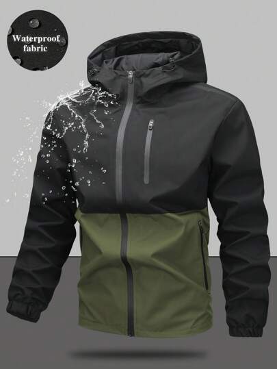 Jachetă bărbătească rezistentă la apă, cu glugă și fermoar, cu buzunare multiple, versatilă pentru purtare zilnică, pentru toamnă