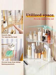 1 pieza Caja de almacenamiento para encimera de baño de una esquina, adecuada para esquinas de 90°, se usa como bandeja para tocadores de dormitorio, estantes de almacenamiento de cosméticos, encimeras de baño, estantes de especias de cocina y bandejas para botellas de perfume, para vacaciones en la playa, colección de baño, colección de dormitorio, regalo del Día del Padre, organizador de maquillaje en forma cuadrada para encimera de baño, caja de almacenamiento de gran capacidad de PET para cosméticos, perfumes y productos de cuidado de la piel - Multicolor - Ver 8