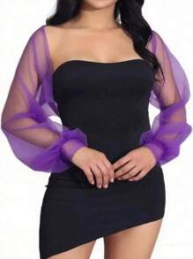 透明网眼新娘披肩，轻薄长袖简约性感透明新娘夹克