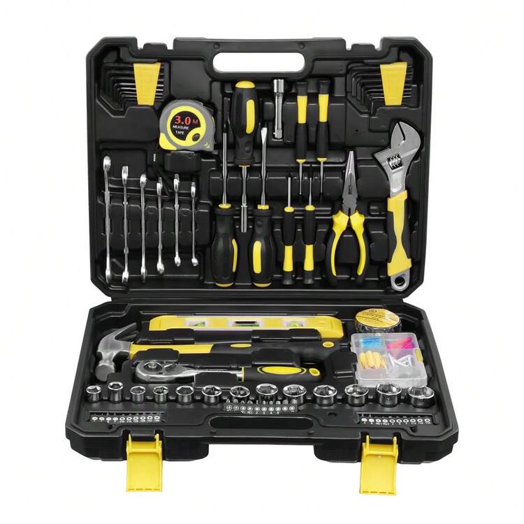 Hand Tool Kit Set 108pcs Household Daily Maintenance Car Repair Hardware Tools - Vàng + Đen - Xem 3