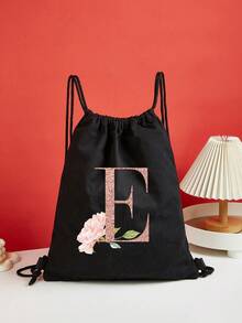 Drawstring Backpack Sports Backpack Women Drawstring Shoe Bags For Travel Storage Bags Rose Gold Initials Name Letter Pattern Gym Bags Lightweight Drawstring Bag Travel Bags Cloth Bags Dust Storage Pouch For Outdoor Duffle Sports Bag Schoolbag Bundle Tote Bag For Student Sports Back Pack Latter Print - Black - View 21