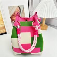 Large Capacity Korean Style Tote Bag For Women, Stylish Handbag, Suitable For Shopping, Travel And Storage. Personalized Woven Bag, Great Gift For Friends - Pink - View 7