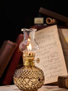 1 件乡村风格大号油灯老式玻璃煤油灯仿古油灯室内用应急照明飓风灯室（不含液体）