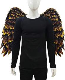 3D Printed Angel Wings Costume| Realistic Non-Woven Fabric Wings For Cosplay, Halloween, Theme Parties - 黑金 - 查看 1