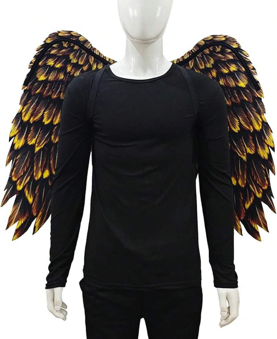 3D Printed Angel Wings Costume| Realistic Non-Woven Fabric Wings For Cosplay, Halloween, Theme Parties - 黑金 - 查看 1