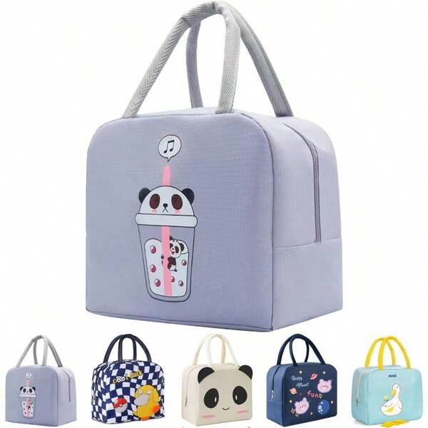 New Style Boys And Girls Lunch Bag Panda Lunch Bag Box For Reusable Insulated Lunch Bog White Collar Nurse Student Office Worker Lunch Tote Bag Purple Convenient And Efficient And Leggiere
