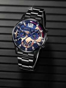4pcs/Set Men's Quartz Watch Set, Fashion Business Style, Suitable As Important Holiday Gift - Multicolor - View 5