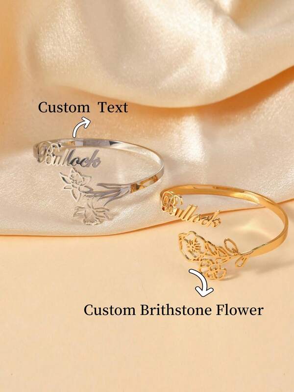 1 Pieza Brazalete de apertura de moda para mujer, personalizado con nombre en inglés, flor de diciembre, simple y elegante, de temperamento, versátil para uso diario, regalo de cumpleaños o aniversario