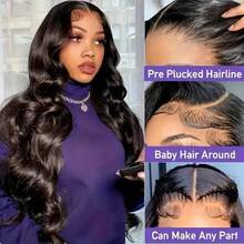 NARNI 36 Inch 360 Body Wave Lace Front Wigs Human Hair Pre Plucked Glueless Wear And Go 5x5 Lace Closure Wig 250% Density 13x4 HD Body Wave Lace Front Wigs Human Hair For Women Brazilian Invisi Strap 360 HD Full Lace Frontal Wig With Baby Hair Black Color - Natural Black - 查看 6