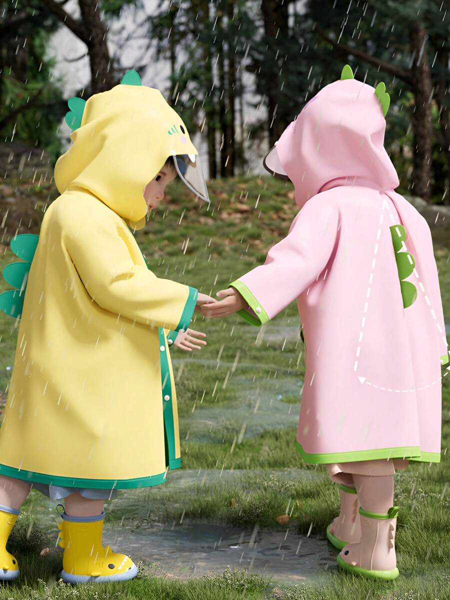 1pc Cute Shark Design Kids Raincoat, Boys Girls Kindergarten Cartoon Rainwear Raincoat With Backpack Hole, Student Raingear