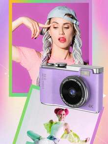 6400万像素自动对焦4K摄像头，带人脸检测功能，2.4英寸显示屏，16倍光学变焦，可充电电池，小巧便携数码相机，附赠2张贴纸 - LK-003紫色+貼紙*2 - 查看 6