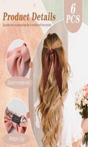 6 PCS Hair Bows For Women, Big Bow Hair Clips For Girls, Silky Satin Hair Bows Clips Oversized Long Tail, Large Hair Barrettes Cute Aesthetic Hair Accessories, Metal Bow Hair Clips Neutral Color - MàuC - Xem 2
