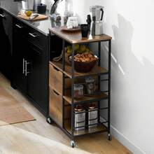 SoBuy Kitchen Trolley Cart Kitchen Storage Trolley Serving Trolley White And Natural W53 X D37 X H89cm FKW111-WN - 棕色 - 查看 6