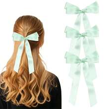 Juego de 3 piezas de accesorios para el cabello, pinzas para el cabello con lazo de cola larga de doble capa, pinzas para coleta, accesorios para el cabello de niñas - A - Ver 11