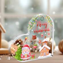 Decoración navideña de acrílico con forma de corazón: Lindo Papá Noel y Casa de Jengibre | Ideal para mesa (hogar/oficina) - Regalo festivo, encantador y único