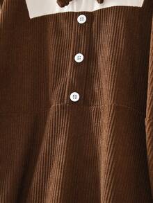 Teenagers Girls Cute Bow Pathwork Long Sleeve Dress Fall And Spring Clothes Elegant Casual Wear - Coffee - View 7