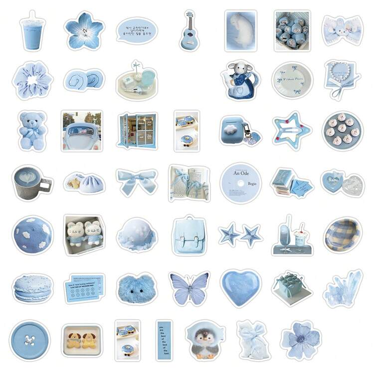 50 قطعة ملصقات زخرفية بلون أزرق فاتح على الطراز الكوري، ملصقات عالية الجودة للهاتف، الدفتر، والجدران DIY - متعدد الألوان - مشاهدة 6