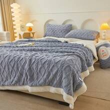 2-Ply Taffeta Sherpa Reversible Throw Blanket, Warm Blanket Suitable For Sofa, Bedroom, Living Room, Multi-Purpose - Blue Gray - View 7