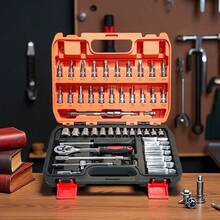Juego de 53 Piezas de Caja de Herramientas Reparación de Auto Llave de Trinquete Juego Combinado 1/4 Pequeña Mosca Hexágono Torx Herramienta Rotativa - 53 piezas - Ver 2