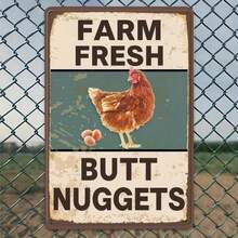 Farm Fresh Butt Nuggets Tin Metal Sign Funny Chicken Sign Home Kitchen Farm Decor Vintage Rooster Decor Chicken Lovers Farmhouse Decor Hen House Novelty Gift Farmers Chicken Keepers Iron Artwork Tinplate Decor - 彩色 - 查看 1