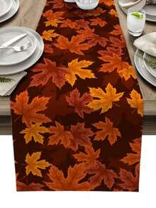 Fall Thanksgiving Maple Leaf Linen Table Runner Dresser Scarves Party Decor Reusable Farmhouse Kitchen Dining Table Runner Thanksgiving Decorations - Multicolor - View 10