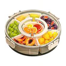 Snackle Box Container,Portable Snack Box 8 Compartment Divided Serving Tray With Lid And Handle,Clear Storage Organizer For Fruit Candy Nuts Veggie-Perfect Ideal For Party,Travel & Picnic UseWhite,1Pack - Small Rotating Fruit Plate - View 1