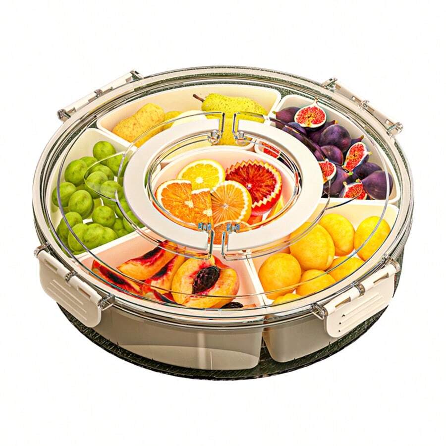 Snackle Box Container,Portable Snack Box 8 Compartment Divided Serving Tray With Lid And Handle,Clear Storage Organizer For Fruit Candy Nuts Veggie-Perfect Ideal For Party,Travel & Picnic UseWhite,1Pack - Small Rotating Fruit Plate - View 1