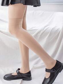 1 Pair Women's Solid Black/Coffee/White/Gray/Ivory Thigh High Socks With Silicone Non-Slip, Fashion Minimalist Versatile, Spring/Autumn