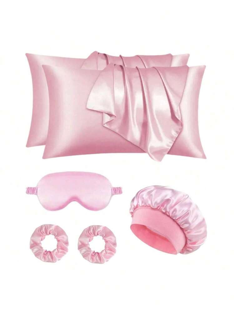 Set de 6 fundas de almohada de satén para mujeres, incluye gorro de dormir de satén, antifaz para dormir y scrunchies para el cabello, artículos esenciales cómodos para el hogar, excelentes para cocinar y dormir - Multicolor - Añade 3
