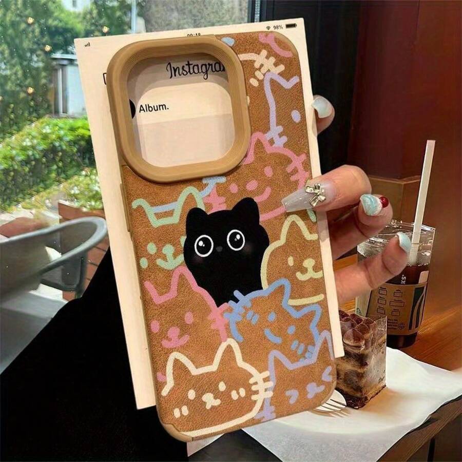 Funda con diseño de líneas negras para phone. Compatible con phone 15 Pro, 13, 14 Plus, XS, 16, 11 y 12. Funda de piel sintética suave y resistente. - Colores mixtos 1 - Ver 1
