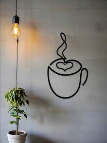 1PC Metal Coffee Cup Decor, Minimalist Line - Art Design, Adds Cozy Vibes. Perfect For Kitchen, Cafe, Office, Home Decor. Christmas Decorations Room Decor Christmas