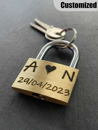 Personalized Padlock - Custom Engraved Name & Date, Heavy-Duty Metal Lock With Golden Finish, Romantic Anniversary Or Valentine's Gift For Couples, Wedding, Valentine's Day - Personalized Keepsake For Him/Her - No Batteries Needed, Sentimental Present, Classic Design, Premium Finish, Couples Present