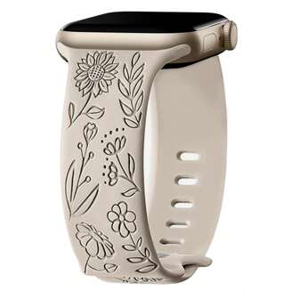 花卉雕刻表带，兼容 女款表带 38 毫米 40 毫米 41 毫米 42 毫米 44 毫米 45 毫米 46 毫米 49 毫米，柔软硅胶可爱图案运动表带，适用于 女款 10 系列 9-1 SE Ultra1/2