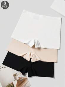 3条装无缝收腹提臀内裤，纯色三角裤和低腰裤，柔软弹力塑身内衣，防卷边腰带，防摩擦短裤 - 彩色 - 查看 5