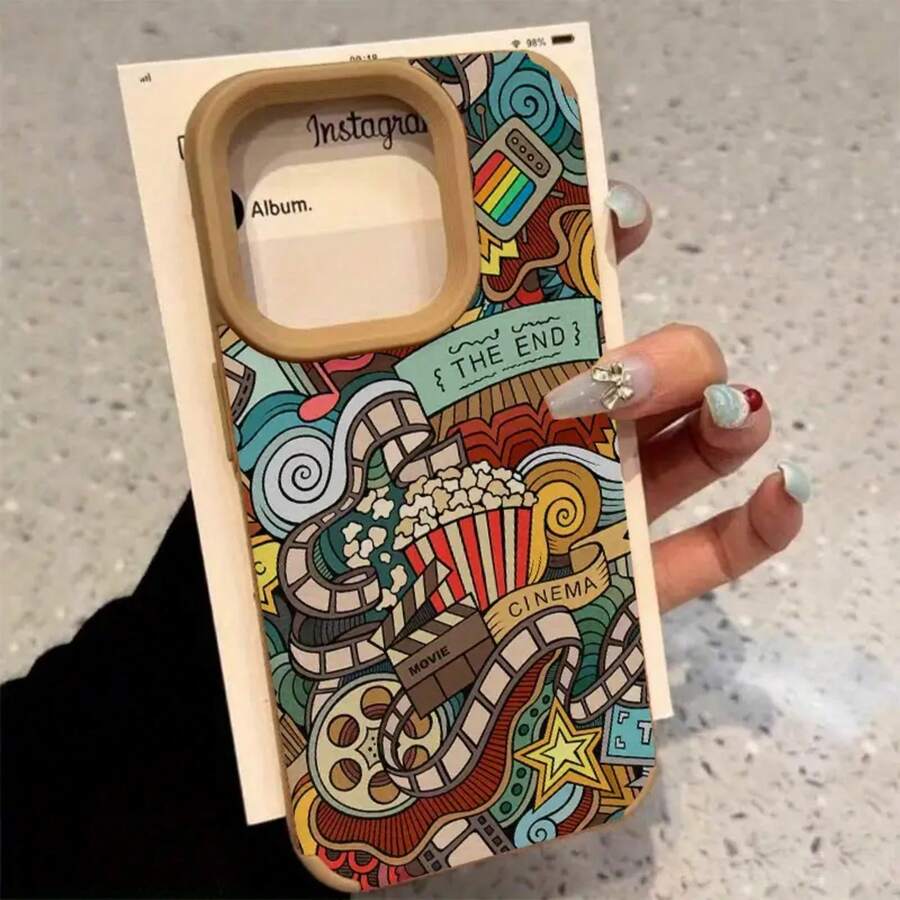 Teléfono con diseño de grafiti estilo cine. Lente alta. Compatible con phone X, 14 Pro, 15, 13, 16 Plus, XS, 12 y 11. Piel sintética suave. - Colores mixtos 1 - Ver 1