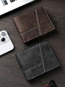 Nueva billetera corta de piel sintética con costura, monedero, múltiples ranuras para tarjetas, gran capacidad para efectivo y tarjetas, disponible en negro, café, marrón claro - ¡Excelente regalo para amigos y familiares!