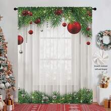 1 قطعة ستائر مطبوعة شفافة ذات نمط كرة عيد الميلاد الرائعة واللامعة، نصف معتمة، سهلة التركيب بجيب للعصا. مناسبة لغرف النوم والمكاتب، ديكور عيد الميلاد الدافئ الذي يضيف إلى مساحتك جوًا احتفاليًا ولامعًا. ديكورات عيد الميلاد ديكورات المنزل ديكور الغرفة ديكور المنزل