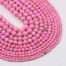 4/6/8/10/12mm 粉绿色天然合成大理石玛瑙散珠、钻孔圆形隔珠适用于 DIY 女士手链项链耳环时尚珠宝制作用品 - 雨菜石粉綠色 - 查看 13